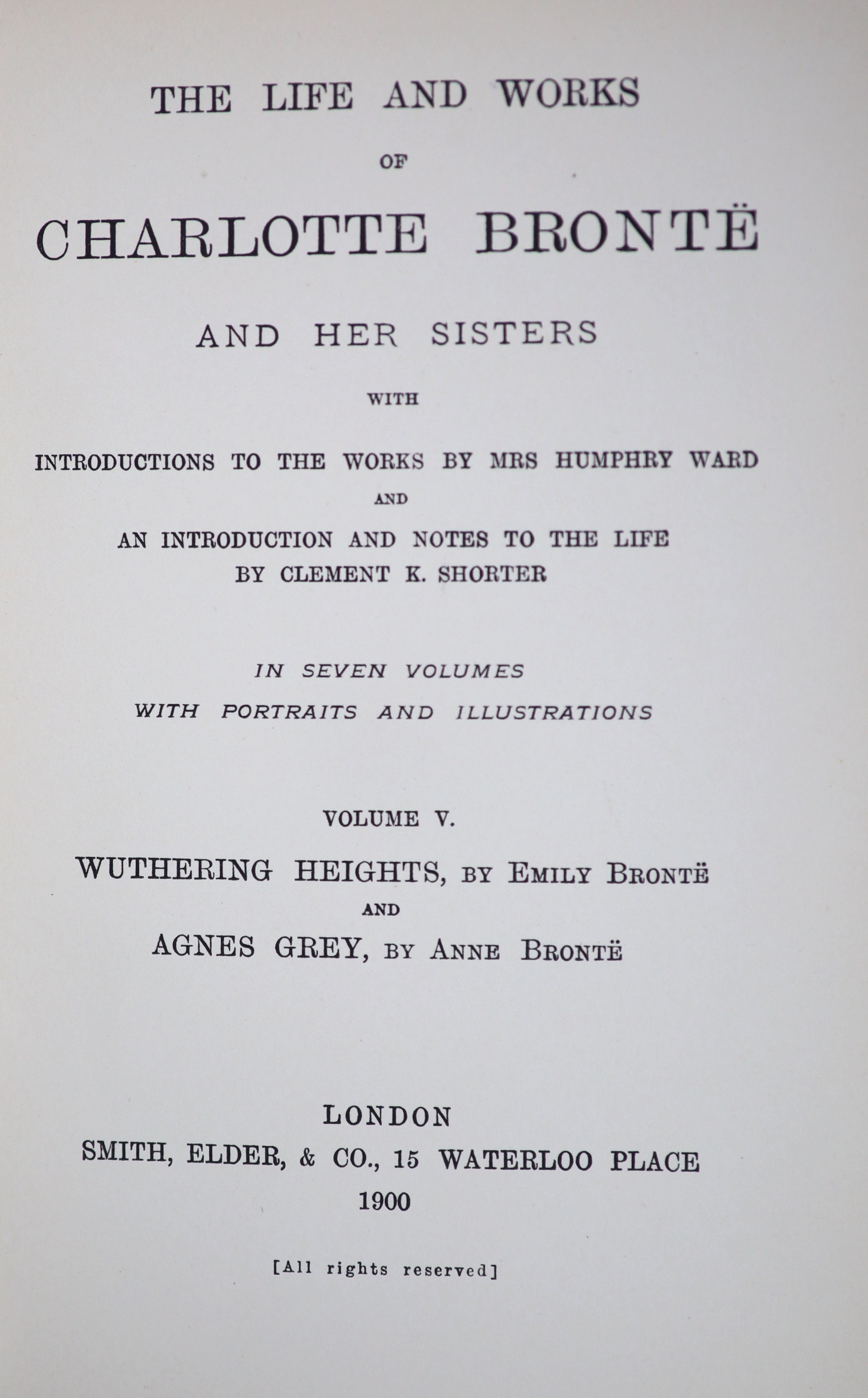 Bronte, Charlotte, Emily and Anne - The Life and Works of Charlotte Bronte and her Sisters. The Haworth edition, 7 vols, 8vo, half calf, Smith, Elder & Co., London, 1899-1900